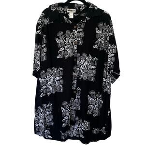 WeBeBop 2X Plus Size Black White Vintage Artsy Lagenlook Tunic Batik Art to Wear